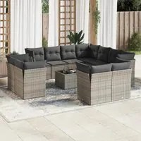 Set Divani da Giardino 12 pz con Cuscini Grigio in Polyrattan 3250359