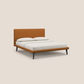 Noel letto minimal scandinavo con piedi in mogano e tessuto fiammato impermeabile T19 arancio