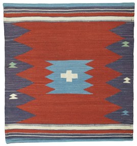 Kilim Tappeto 90x90 Rosso (Iran) Tessuto A Mano