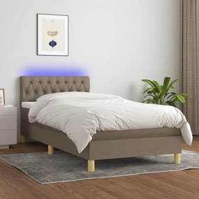 Letto a molle con materasso e led tortora 90x200 cm in tessuto