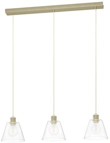 Lampadario A Sospensione Vintage Copley Acciaio Oro Vetro 3 Luci E27