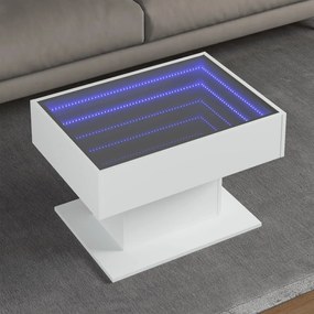 Tavolino salotto con led bianco 70x50x45 cm legno multistrato