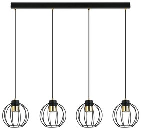 Sospensione Minimal Orfeo 4 Luci In Acciaio Nero A Paralumi Gabbia Con Oro
