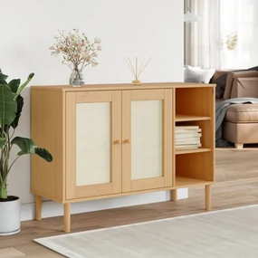 Credenza Senja Aspetto Rattan 112x40x80 Cm Legno Massello Pino /