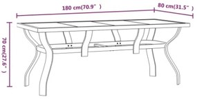 Tavolo da Giardino Grigio e Nero 180x80x70cm in Acciaio e Vetro