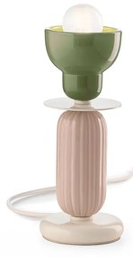 Lumetto Vintage Decò Berimbau Ferro Ceramica Verde Salvia E Sabbia 1 Luce E27