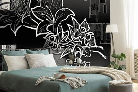 Carta da parati autoadesiva – Illustrazione floreale in bianco e nero