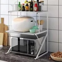 Scaffale Mensole Cucina Mobiletto Porta Microonde 2 Ripiani Metallo Legno Bianco