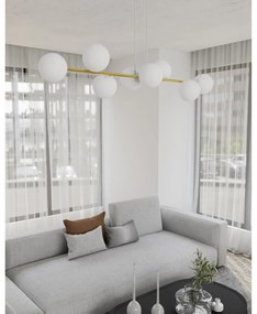 Sospensione Contemporanea Rhiannon 8 Luci In Acciaio Bianco E Oro E Vetro Bianco