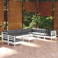 Set Divani da Giardino 11 pz con Cuscini Bianchi Legno di Pinocod mxl 73529