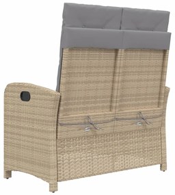 Panca Reclinabile da Giardino con Cuscini Beige in Polyrattan