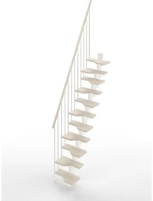 Scala a rampa passo giapponese Bria IRIS, larghezza 60 cm, struttura in acciaio bianco, gradini in legno faggio, colore bianco