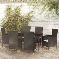 Set Mobili da Giardino 7 pz con Cuscini in Polyrattan Nero 3094844