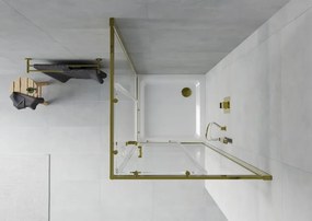 Mexen Rio cabina doccia quadrata 90 x 90 cm, trasparente, oro + piatto Flat, bianco - 860-090-090-50-00-4010G