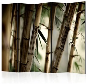 Paravento Nebbia e foresta di bambù II (5-parti) - steli di bambù nella foresta