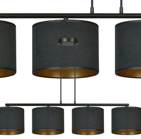 Lampadario 4 Luci Ganesha In Acciaio Nero E Paralumi In Tessuto Nero