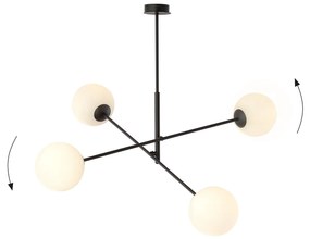 Lampadario 4 Luci Yama In Acciao Nero Con Bracci Regolabili E Vetro Opale