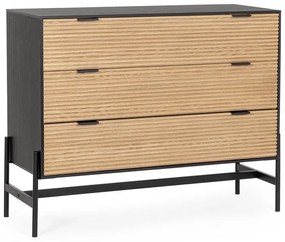 Cassettiera ALLYCIA in legno di frassino nero e naturale, 104x40x81,5 cm