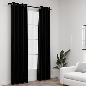 Tende Oscuranti Effetto Lino Con Occhielli 2pz 140x245cm Nere /
