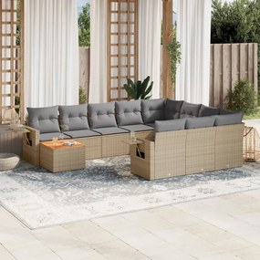 Set divano da giardino 11 pz con cuscini beige misto polyrattan