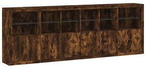 Credenza con luci led rovere fumo 283x37x100 cm