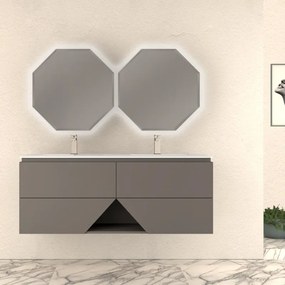 Mobile bagno sospeso con lavabo L 140 x H 55 x P 45.3 cm grigio nuvola per doppia vasca Vintage