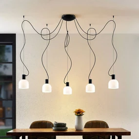 Lucande Serina a sospensione, 5 luci, vetro bianco