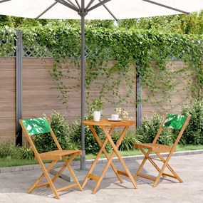 Set Da Bistrot 3 Pz Motivo Foglie İn Tessuto E Legno Massello /