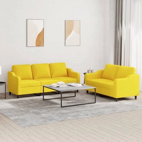 Set Di Divani 2 Pz Con Cuscini Giallo Chiaro İn Tessuto /