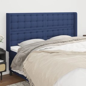 Testiera Ad Orecchio Blu 163x16x118/128 Cm İn Tessuto /