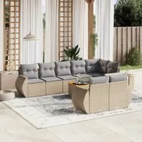 Set Divano da Giardino 9 pz con Cuscini Beige in Polyrattan 3225093