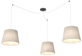 Sospensione 3 Luci Ascot Con Fermacavi E Paralumi Beige