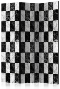Paravento design Scacchiera (3-parti) - motivo geometrico in bianco e nero su marmo