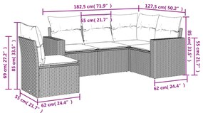 Set Divani da Giardino 5 pz con Cuscini in Polyrattan Nero