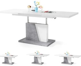 Tavolino pieghevole da caffè/pranzo con piano sollevabile NINO bianco/grigio calcestruzzo