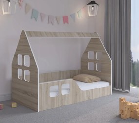 Letto per bambini casa Montessori 140 x 70 cm in rovere sonoma decorato a sinistra