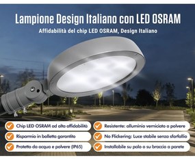 Lampione Stradale LED 40W, 147lm/W, IP65 Snodo Ø68mm Colore  Bianco Naturale 4.000K