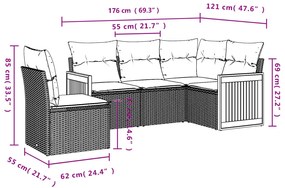 Set Divani da Giardino 5 pz con Cuscini in Polyrattan Nero