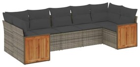 Set divani da giardino 7 pz con cuscini grigio in polyrattan
