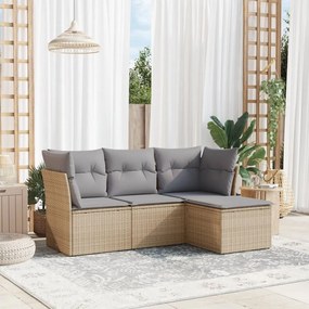 Set divano da giardino 4 pz con cuscini beige in polyrattan