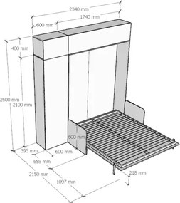 Letto a scomparsa matrimoniale 160 cm con mobili Noce KENTARO SOFŔ