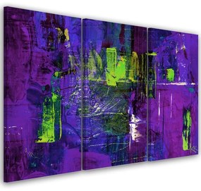 Quadro su tela 3  pannelli, Astrazione dipinta a mano viola  Dimensioni Tappeti 120x80