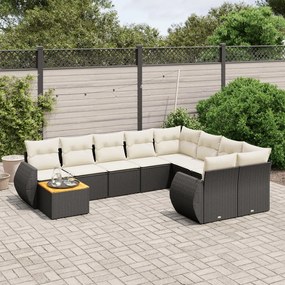 Set Divani da Giardino 10pz con Cuscini in Polyrattan Nero