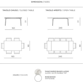 Tavolo in pietra effetto marmo Bianco allungabile a 240 cm FELIX