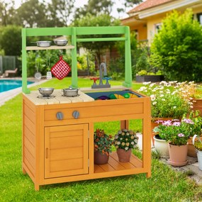 Costway Cucina in legno per bambini con fornelli realistici, Giocattoli da esterno per bambini dai 3+ anni Giallo