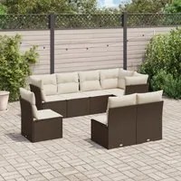 Set Divani da Giardino 8 pz con Cuscini Marrone in Polyrattan 3249602