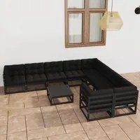 Set Divani da Giardino 10 pz con Cuscini Massello di Pino Nero 3077043