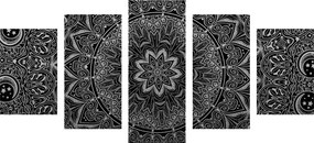 Quadri 5 pezzi – Mandala orientale in bianco e nero