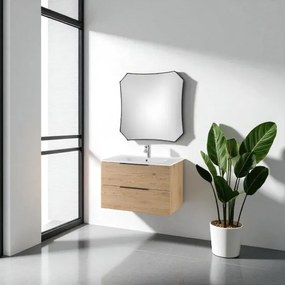 Mobile bagno sospeso BALI 80 cm e specchio LED Quercia Naturale