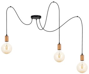 Lampadario a sospensione con filo MIROS 3xE27/60W/230V ragno nero/rame